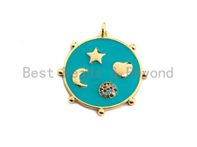 Load image into Gallery viewer, Enamel Colorful Star Moon Heart On Round Coin Pendant,CZ Micro Pave Oil Drop pendant,Enamel Jewelry,29x30mm,sku#F977