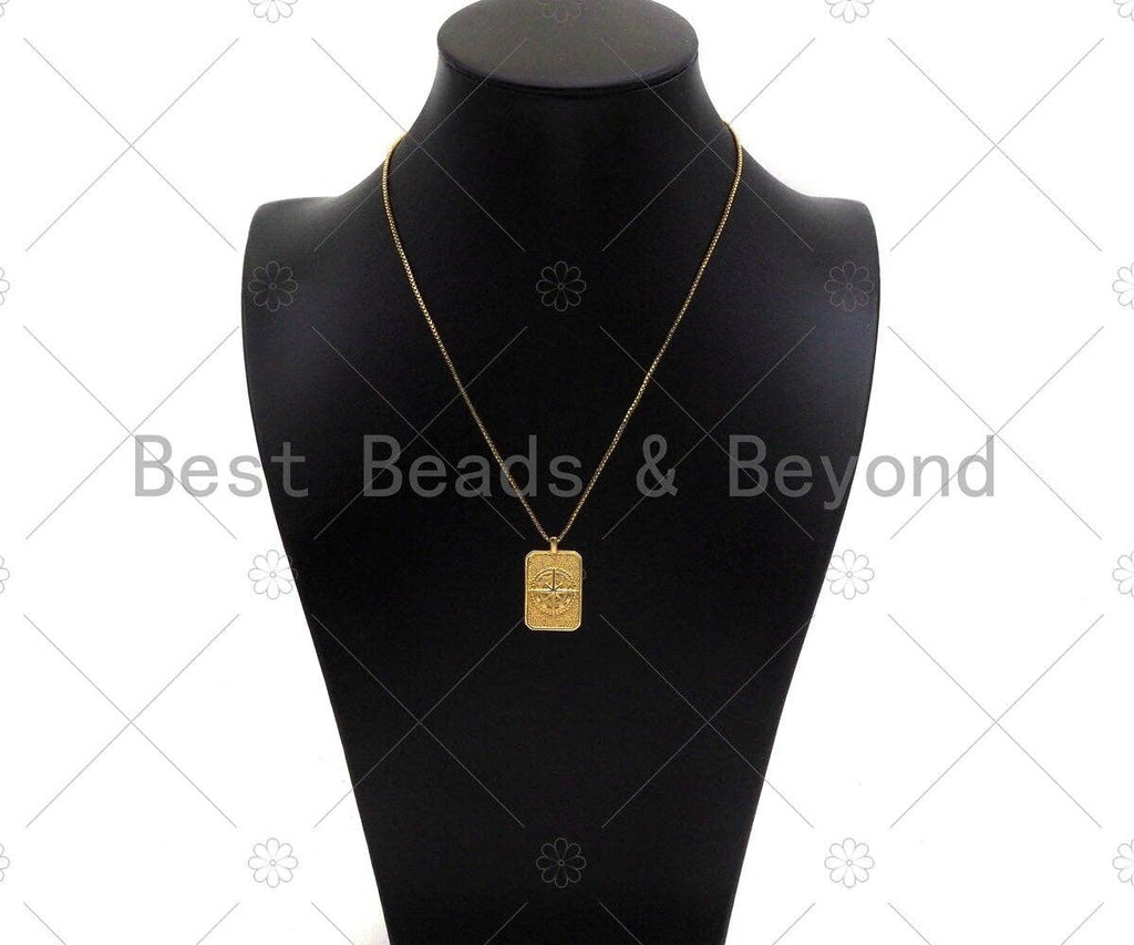 18k Dainty Gold North Star On Rectangle Shape Pendant,Gold Medallion Charm,Necklace Bracelet Charm Pendant,16x26mm,Sku#LK289