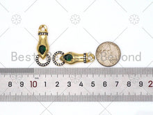 Load image into Gallery viewer, Green CZ Micro Pave Hand Shape Connector, 18K Gold Filled Hand Charm, Necklace Bracelet Charm Pendant, 36x13mm, Sku#L618