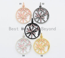 Load image into Gallery viewer, NEW Enamel Colorful Round With Pink Flower Pendant,CZ Micro Pave Oil Drop Round pendant,Enamel pendant,Enamel Jewelry,32x36mm,sku#F575