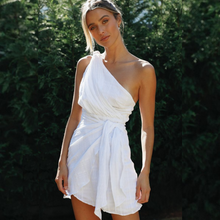 Load image into Gallery viewer, Women Clothing Solid Color Shoulder Belt Irregular Asymmetric Hem Dress