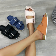 Load image into Gallery viewer, Women's Outdoor Belt-Buckle Flat Slide Sandals – Casual Denim Beach Sandals