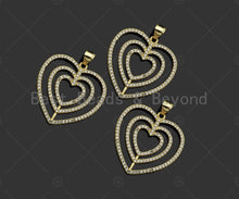Load image into Gallery viewer, Gold Filled CZ Micro Pave Triple Heart Frame Shape Pendant, 18K Gold Filled Heart Charm, Necklace Bracelet Charm Pendant,25x26mm,Sku#LD90