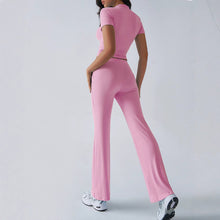 Load image into Gallery viewer, Crew Neck Short Sleeve Top &amp; Full-Length Pants Set – Solid Color, 10 Colors