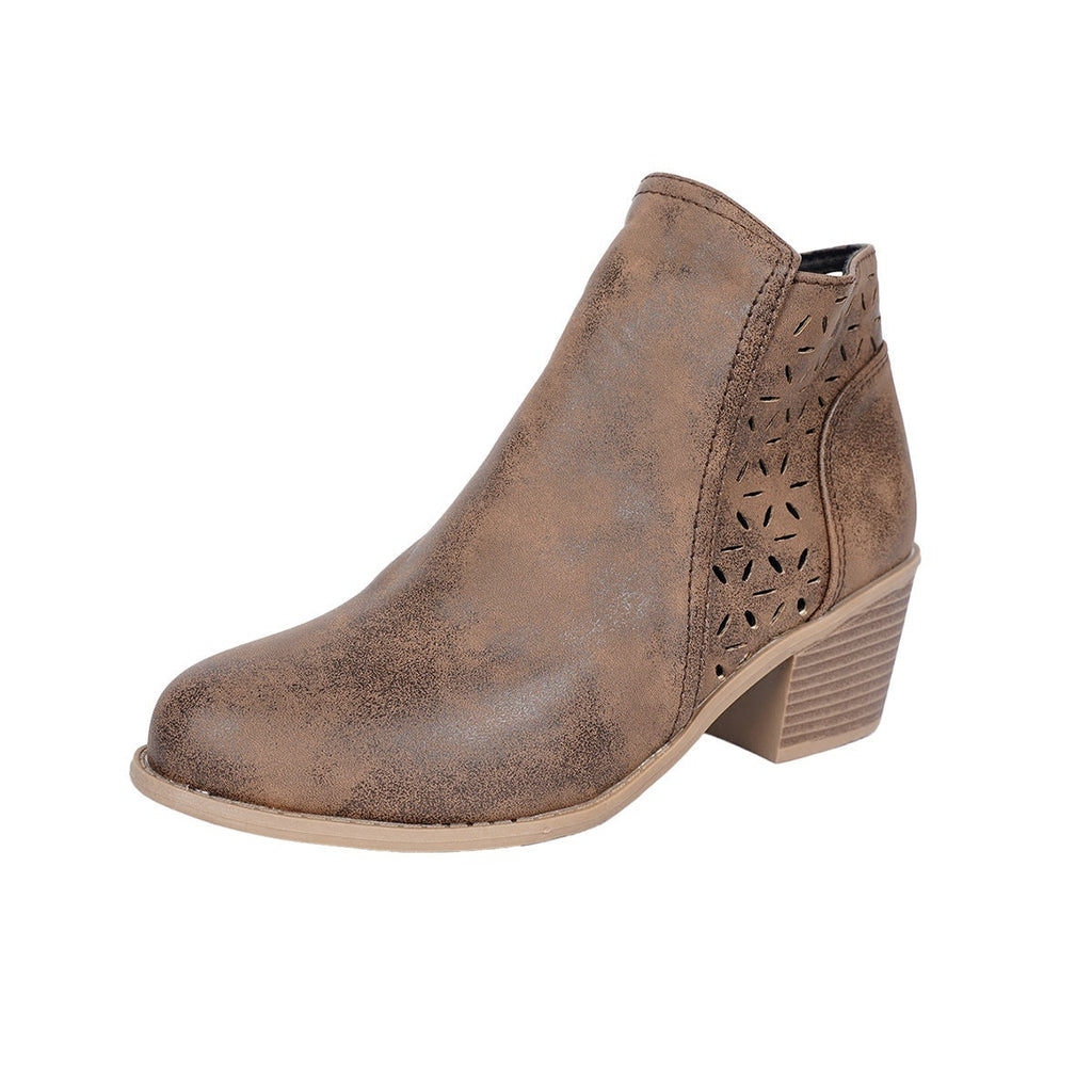 Women's Chunky Heel Pointed Toe Cutout Ankle Boots | British Style Side Zipper Booties | Sarah Express