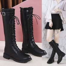 Load image into Gallery viewer, Women's Lace-Up High Boots - Mid Heel Combat Boots with Buckles &amp; Straps