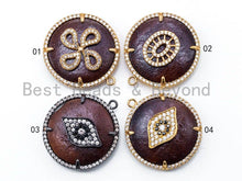 Load image into Gallery viewer, CZ Micro Pave 28x32mm Evil Eye Horn Star Cross on Round Wood Disc Pendant, sku#B50