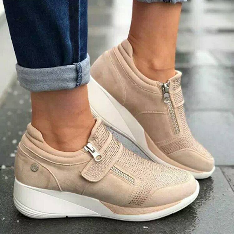 Women's Rhinestone Canvas Mary Jane Sneakers | Velcro Round-Toe Platform Shoes