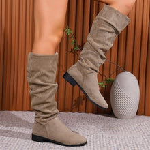 Load image into Gallery viewer, Women's Plus Size Suede Chunky Heel Slip-On Boots | Round Toe High Shaft