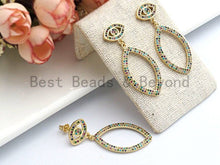Load image into Gallery viewer, Rainbow CZ Micro Pave Evil Eye With Oval Dangles Earring, Da
