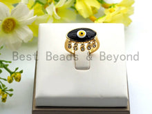 Load image into Gallery viewer, Colorful CZ Micro Pave Black Enamel Evil Eye With Long Eyelash Ring, Cubic Zirconia Gold Ring,Adjustable Ring,15x23x17mm,sku#X13