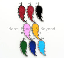 Load image into Gallery viewer, Colorful Enamel Angel Wing Pendant/Charm, Cubic Zirconia Pave Wing Pendant, Pink/Royal Blue/Black/Yellow Wing Charm,  22x51mm, SKU#F620