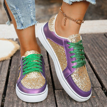 Load image into Gallery viewer, Women's Sequin Lace-Up Sneakers - Purple Gold Chunky Sole Platform Shoes