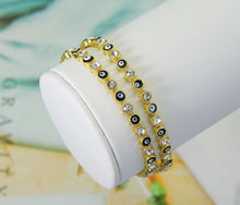 Load image into Gallery viewer, Round CZ and Enamel Evil Eye Adjustable Bracelet with Extender, Sku#LD288