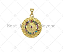 Load image into Gallery viewer, Colorful CZ Micro Pave North Star On Round Coin Shape Pendant,Dainty Gold Medallion Charm,Necklace Bracelet Charm Pendant,19x23mm, Sku#LK223