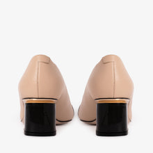 Load image into Gallery viewer, The Diva Beige Leather Cap Toe Block Heel Pump Women Shoe
