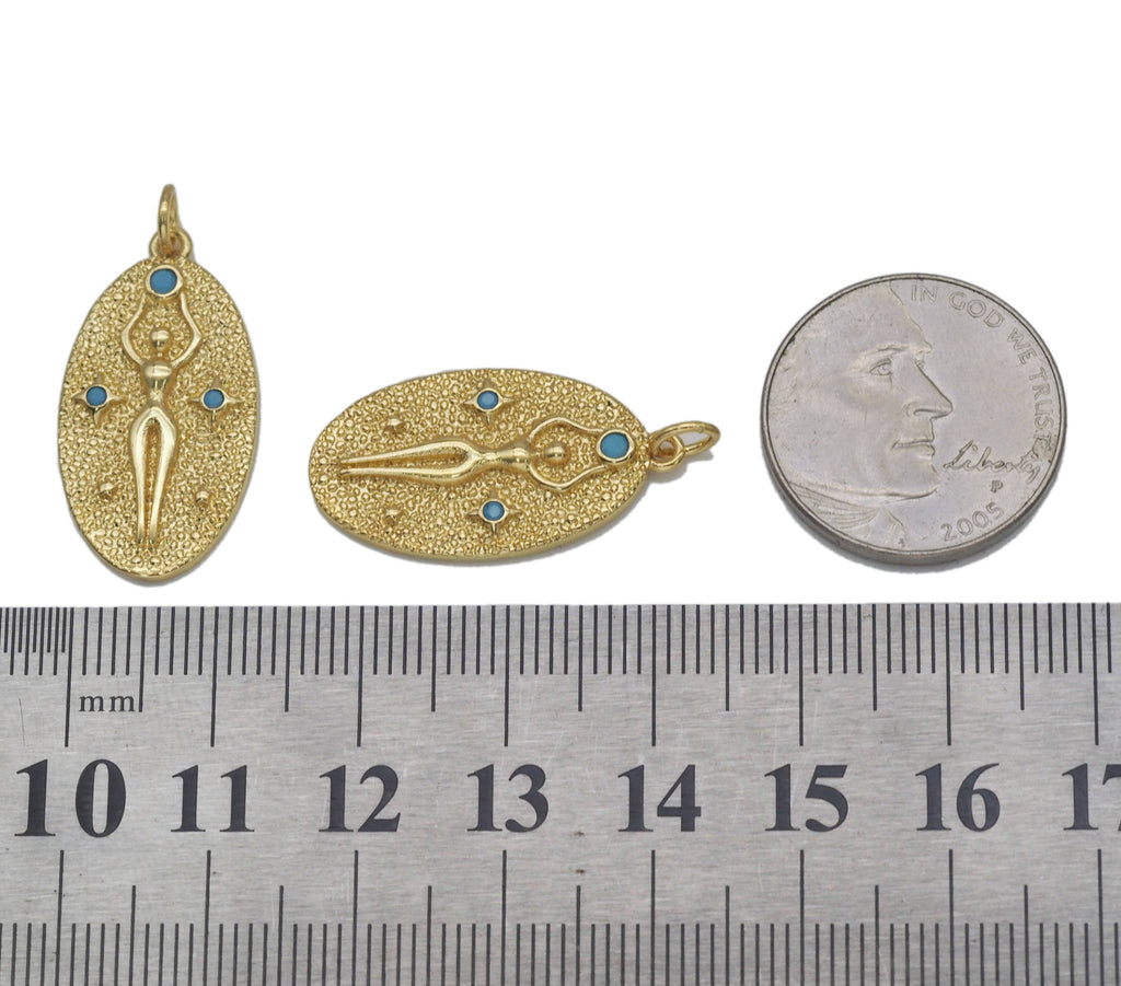 Turquoise Stone Lady On Oval Charm, Sku#L699
