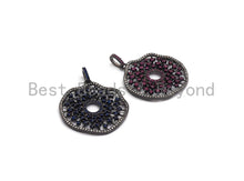 Load image into Gallery viewer, CZ Micro Pave Donut Cobalt/Fuchsia/Green/Black Filigree Hollow Out Flower Pendant, CZ Pave Focal Pendant, 35x33mm sku#F638