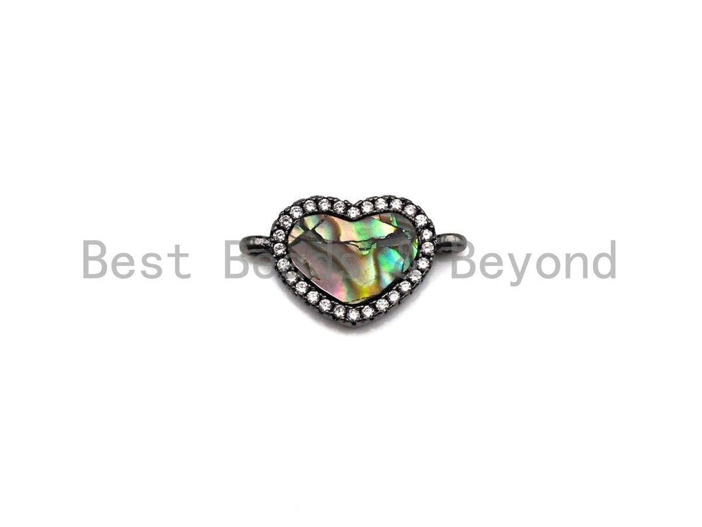 CZ Micro Pave Abalone Heart Connector Beads, Cubic Zirconia Space Connector, Abalone Stone Charm, 10x17mm,SKU#Z934