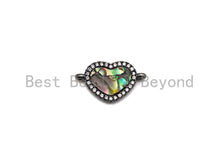 Load image into Gallery viewer, CZ Micro Pave Abalone Heart Connector Beads, Cubic Zirconia Space Connector, Abalone Stone Charm, 10x17mm,SKU#Z934
