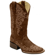 Load image into Gallery viewer, Women's Embroidered Chunky Heel Square Toe Mid-Calf Knight Boots | Slip-On Winter Boots
