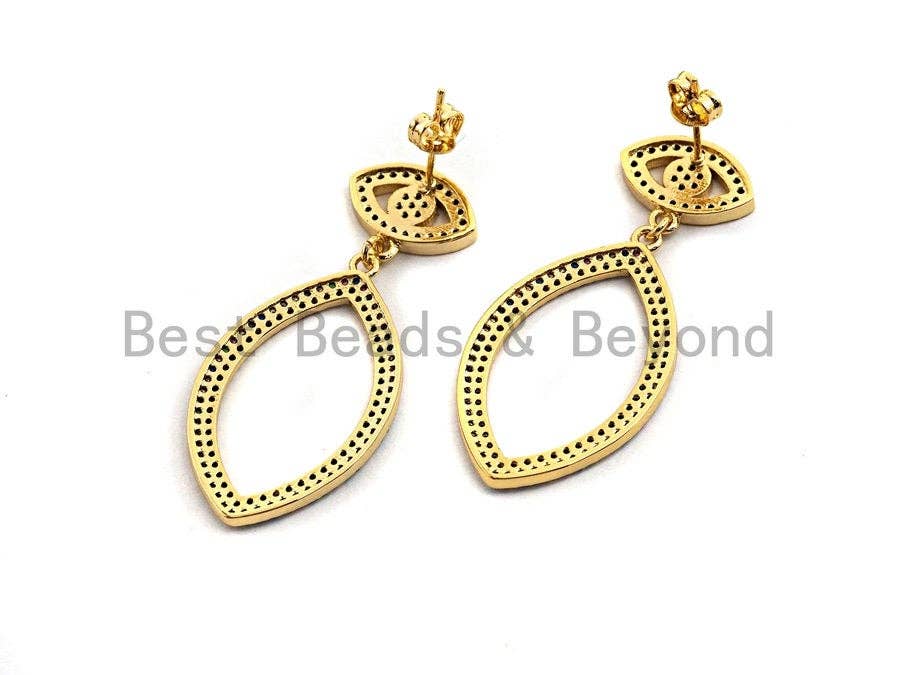 Rainbow CZ Micro Pave Evil Eye With Oval Dangles Earring, Da