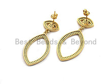 Load image into Gallery viewer, Rainbow CZ Micro Pave Evil Eye With Oval Dangles Earring, Da