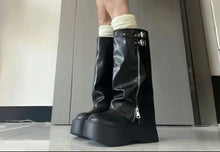 Load image into Gallery viewer, Women's Vintage High-Rise Chunky Heel Boots | Side Zipper | Waterproof Rubber Sole