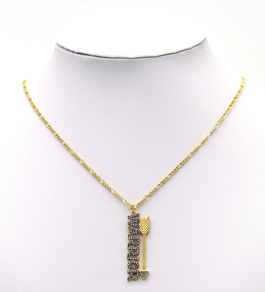 CZ Warrior Words with  Arrows Charm, Sku#F1483