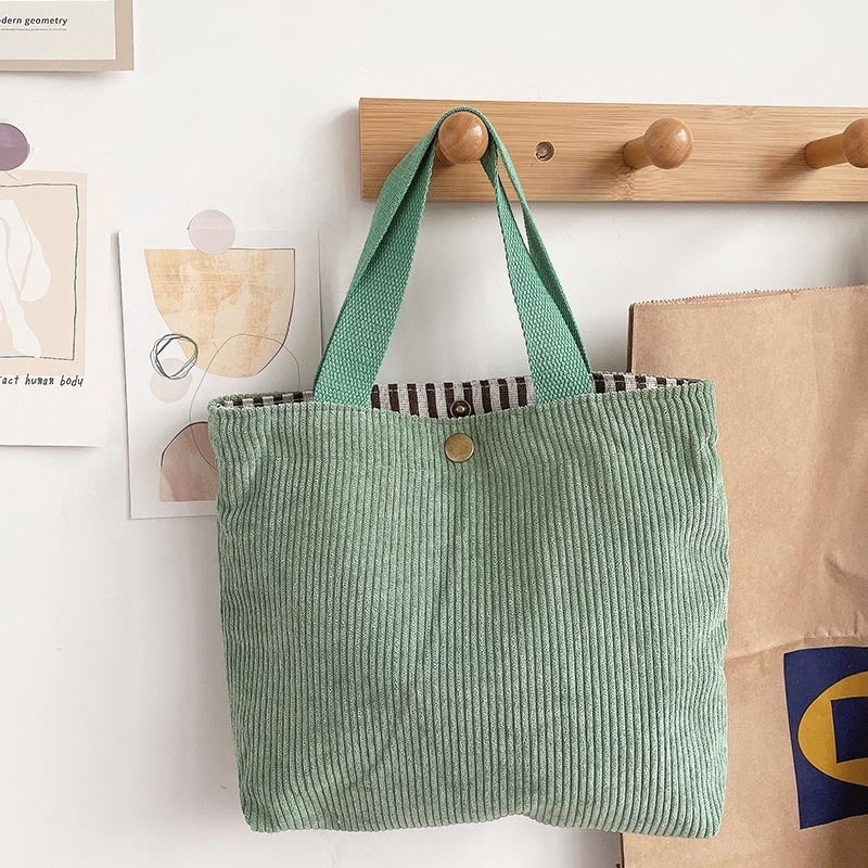 Women's Canvas Tote Bag - Minimalist Double-Sided Print Shoulder Bag with Embroidered Logo