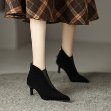 Load image into Gallery viewer, Women's Stiletto Heel Elastic Ankle Boots - Round Toe Back Zipper Suede Boots