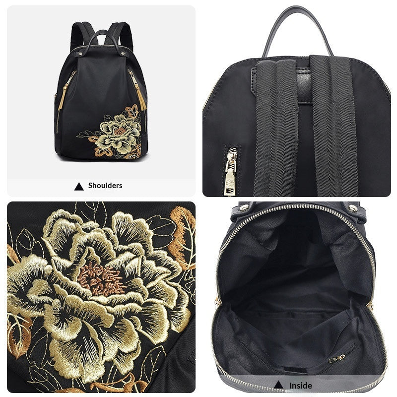 Chinese Embroidered Nylon Backpack Ethnic Style Lightweight Travel Bag