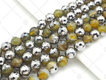 Load image into Gallery viewer, Natural Half Silver Plated Olive Green Agate Beads, 8mm/10mm/12mm Round Faceted Agate Beads, 15.5 Full Strand, sku# UA121