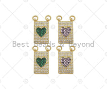 Load image into Gallery viewer, Colorful CZ Micro Pave Heart On Rectangle Shape Pendant, 18K Gold Medallion Charm, Necklace Bracelet Charm Pendant,12x21mm,Sku#LK311