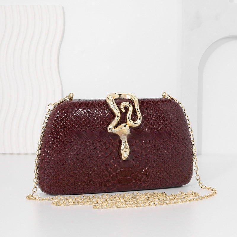 Snake-Print Evening Tote Bag - Elegant Chain Shoulder Handbag for Women