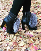 Load image into Gallery viewer, The Melo Black Leather Natural Fur Mid Calf Platform Heel Women Boot