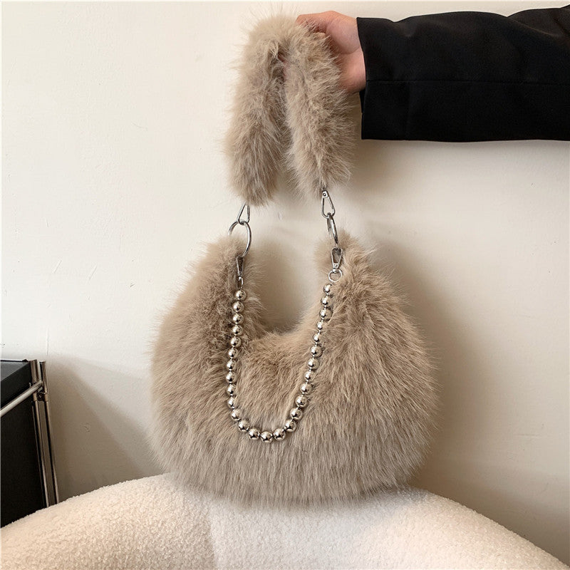 Furry Crossbody Bag for Women - Plush Shoulder Bag with Adjustable Strap