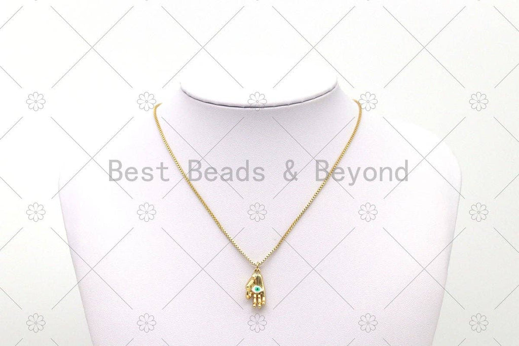 Enamel Colorful Evil Eye On Hand Shape Pendant, SKU#Y550