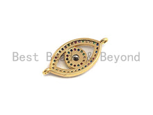 Load image into Gallery viewer, Colorful CZ Micro Pave Evil Eye Shape Connector/Link, Cz Pave Bracelet Necklace Connector in Gold Finish,12x25mm,sku#M252