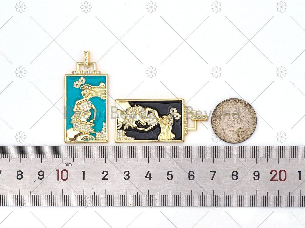 CZ Micropave Lady On Colorful Enamel Rectangle Shape Pendant, 18K Gold Filled Charm, Necklace Bracelet Charm Pendant,21x38mm,Sku#LD161