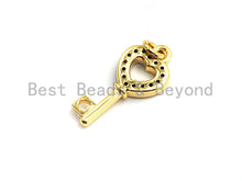 Load image into Gallery viewer, CZ Colorful Micro Pave Heart Shape Key Charm Pendant, Key Sh