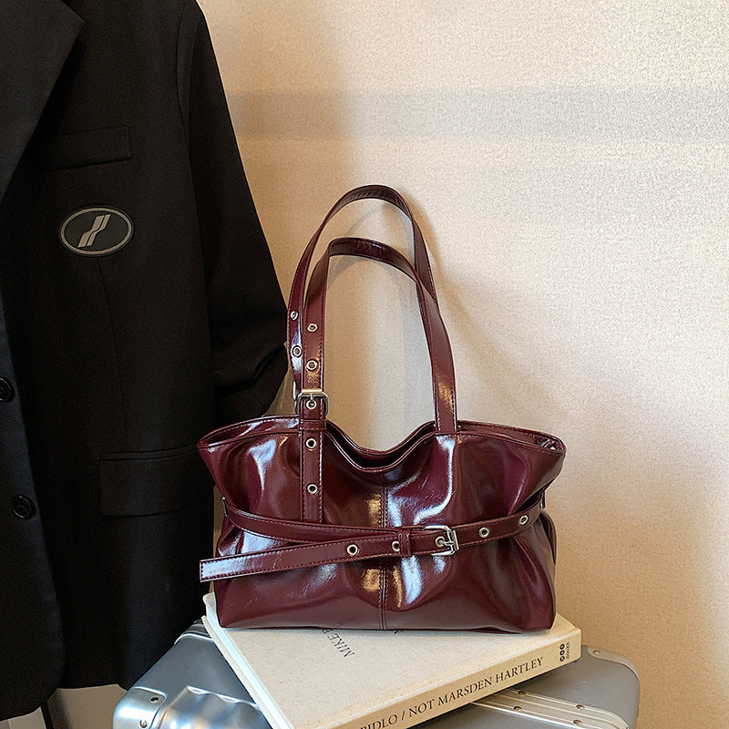 Oil-Waxed PU Leather Bucket Bag