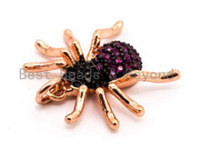 Load image into Gallery viewer, CZ Micro Pave Fuchsia SPIDER Charm Pendant, Cubic Zirconia Inspired Insect Pendant,Gold/Rose Gold/Silver/Black,17x19x5mm,SKU#F448