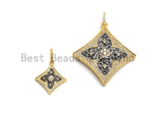 Load image into Gallery viewer, 20mm/40mm CZ Micro Pave Dual Color Quatrefoil Flower Diamond Shape Pendant,Cubic Zirconia Gold/Rose Gold/Silver/Black Focal Pendant,sku#F624