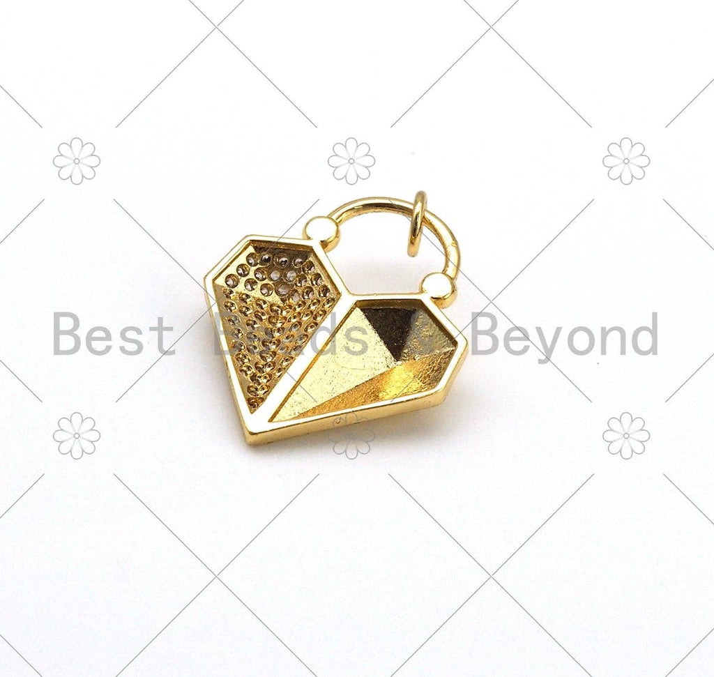 18K Gold Filled CZ Micro Pave Diamond Heart Lock Shape Pendant/Charm, Heart CZ Pendant, Gold Tone, 21x24mm,Sku#L615