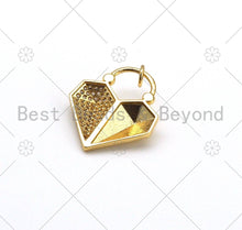 Load image into Gallery viewer, 18K Gold Filled CZ Micro Pave Diamond Heart Lock Shape Pendant/Charm, Heart CZ Pendant, Gold Tone, 21x24mm,Sku#L615