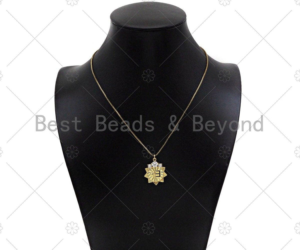 CZ Micro Pave E Word On Sunflower Shape Pendant/Charm,18K Dainty Gold with Big CZ Charm, Necklace Bracelet Charm Pendant, 21x25mm, Sku#L549