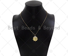 Load image into Gallery viewer, CZ Micro Pave E Word On Sunflower Shape Pendant/Charm,18K Dainty Gold with Big CZ Charm, Necklace Bracelet Charm Pendant, 21x25mm, Sku#L549