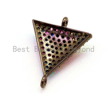 Load image into Gallery viewer, CZ Micro Pave Multi Color Evil Eye Triangle Connector, Cubic Zirconia Space Connector Charm, Gold/Rose Gold, 18x14mm, 1pc/2pcs sku# E85
