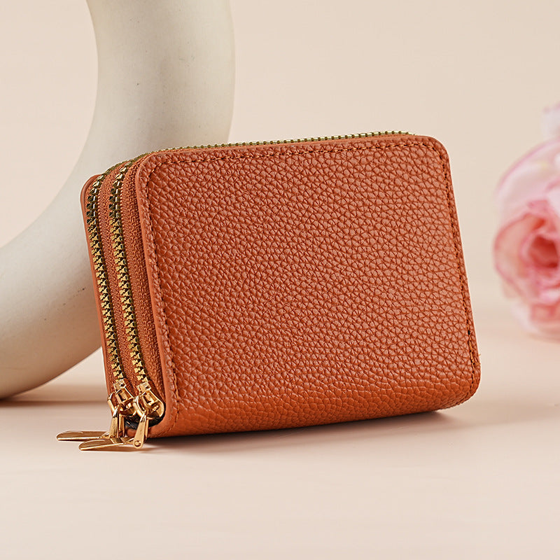 Women's PU Leather Clutch Wallet – Dual Zipper & Multiple Card Slots